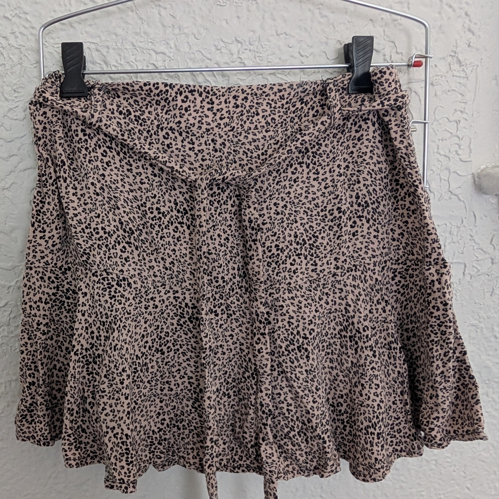 Tan Mini Skater Skort with Tie Front and Ruffles